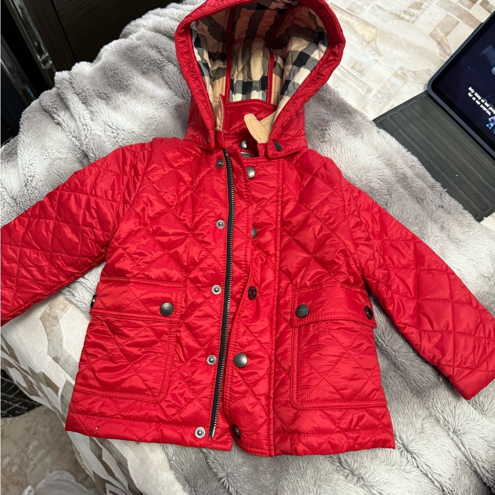 Burberry Red Quilted Kids Pea Coat